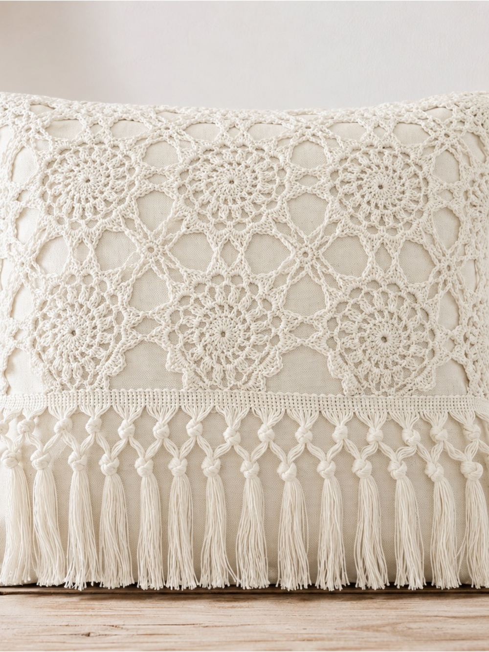 Ashland Crochet Fringe Accent Pillow Cover in White